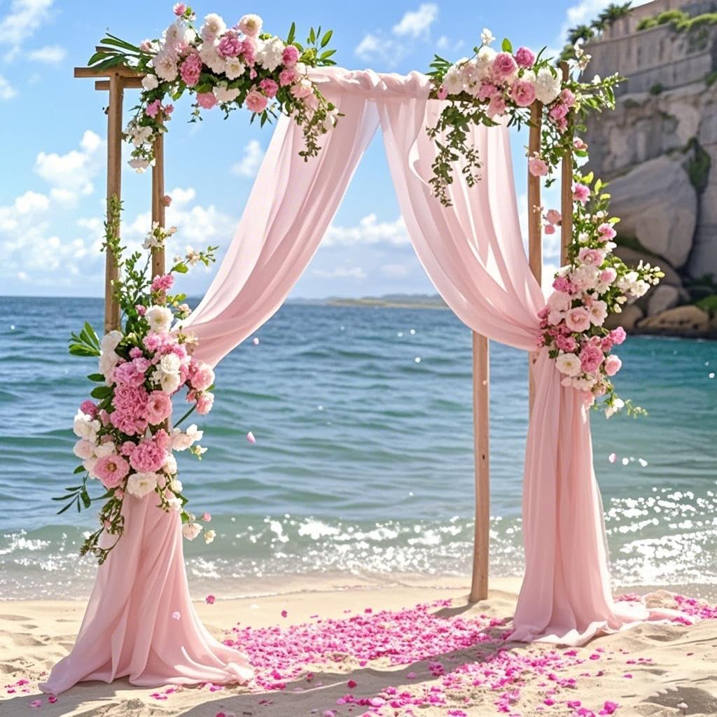 Light Peach Chiffon Fabric 6.7 Yards - Wedding Arch Draping Fabric 29" x 20ft Light Peach Sheer Curtains Wedding Decorations for Ceremony Backdrop