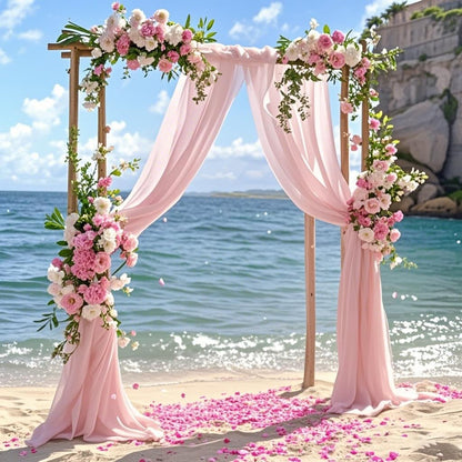 Light Peach Chiffon Fabric 6.7 Yards - Wedding Arch Draping Fabric 29" x 20ft Light Peach Sheer Curtains Wedding Decorations for Ceremony Backdrop