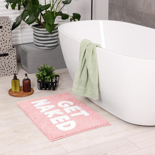 Get Naked Bath Mat Pink Bathroom Rugs Non Slip Washable Quick Dry Absorbent Funny Microfiber Small Bath Mat,17 * 24 Inch
