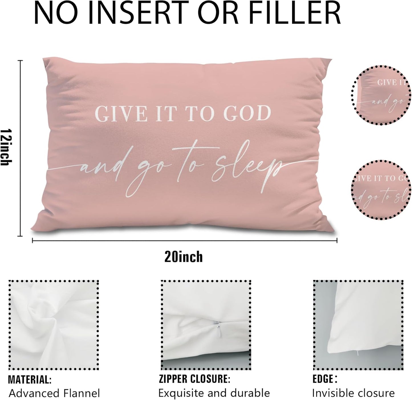 Knibeo Give It to God and Go to Sleep, Decorative Pillows Cover for Bed, Throw Pillows Cover for Bed,12x20 Inch Pillow Case,Decorative Bed Pillows Cover for Bedroom Room(12x20,Pink)