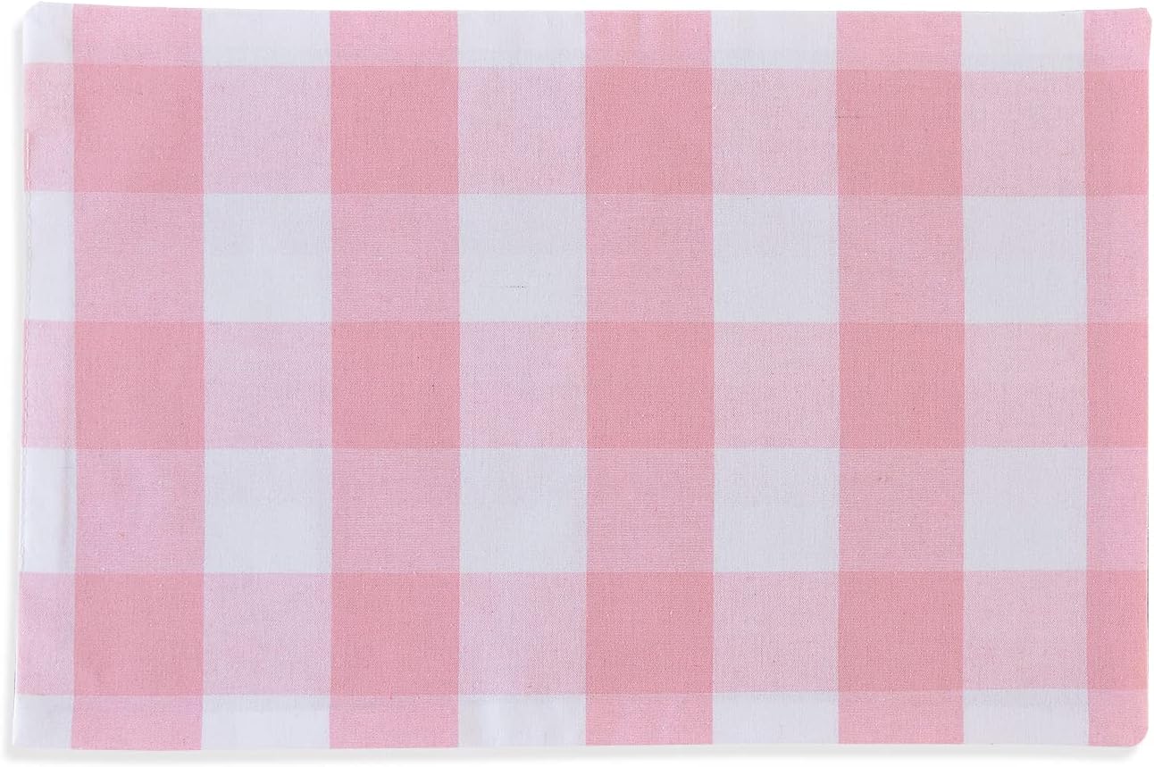 Pink & White Placemats Cotton Buffalo Check Gingham Farmhouse Set of 4 Heat Resistant 2 Side Dining Table Place Mats for Kitchen Table, 12 x 18 inches