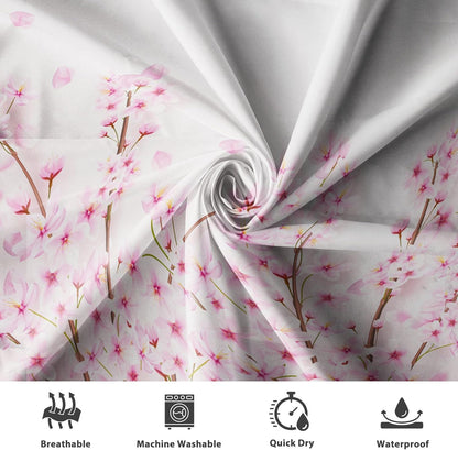 Renaiss 72x72 Inches Pink Cherry Blossom Shower Curtain Spring Pink Peach Floral Branches with Flower Buds Fabric Bath Shower Curtains for Bathroom Decor Waterproof Polyester with Hooks