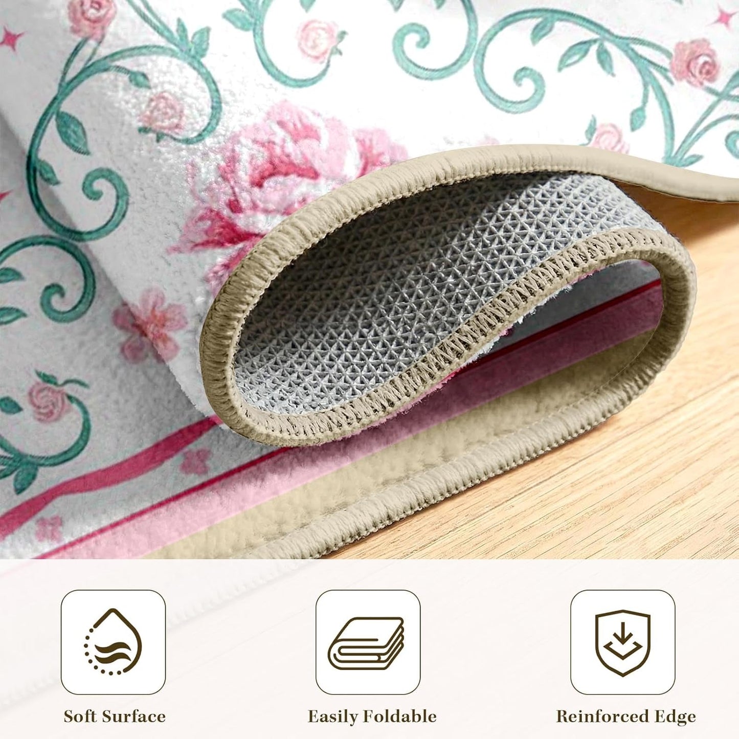 Hallway Runner Rug 2x6 - Washable Runner Rugs Non-Slip Low Pile Kitchen Runner Carpet for Laundry Room Entryway Bathroom Bedroom Living Room Floor Decor (2' x 6', Pink/Bow)