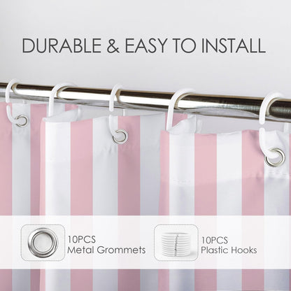 LB Pink and White Striped Fabric Shower Curtain for Bathroom with 10 Hooks, Vertical Stripe Geometric Shower Curtains for Bathroom, Modern Farmhouse Chic Style Bathroom Shower Curtains, 60x72 Inch