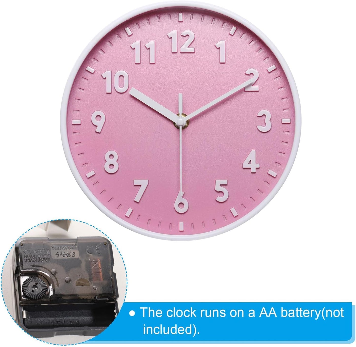 PATIKIL 8 Inch Wall Clock, 3D Number Quartz Battery Operated Silent Non-Ticking Round Wall Clocks for Office Bedroom Decorative, Pink