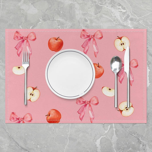 Pink Bow Placemats Set of 4 Cute Coquette Bow Knot Table Mats for Party Kitchen Dining Decoration Apple Themed Place Mat for Table Holiday Decor Indoor Outdoor 18"x12" Non-Slip Easy to Clean Washable