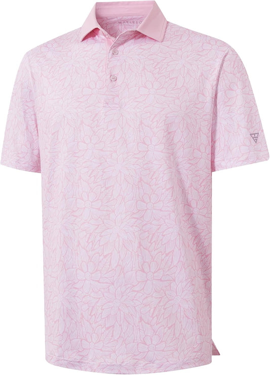 M MAELREG Golf Shirts for Men Short Sleeve Print Patterns Moisture Wicking Performance Lightweight Collared Mens Polo Shirts