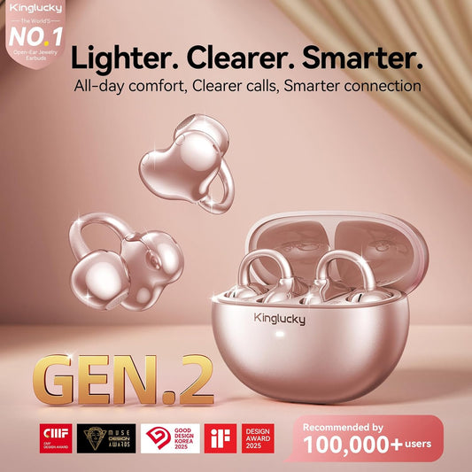 Kinglucky Upgraded Clip-On Earbuds Bluetooth 6.0 Wireless Headphones Open Ear Buds Comfortable Fit & Crystal-Clear Sound, 40H Playtime for Women & Kids Ideal for Small Ears, Sports, Glasses Rose Gold