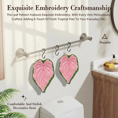 Sisher 2 Pack Cute Kitchen Hand Towels with Hanging Loops,Leaf Funny Hanging Hand Towel,Absorbent,Super Soft, and Fast Drying Oven Towels Hanging,for Bath Kitchen Decorative Plant Decor(Pink)