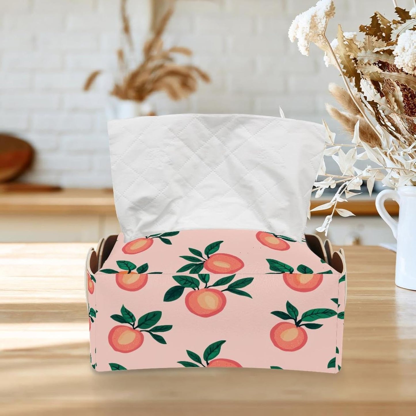 2 PCS Tissue Box Cover,Pink Peach Rectangle Decorative PU Leather Tissue Box Holder Facial Paper Organizer Dispenser for Bathroom, Vanity Countertop, Night Stands, Desk