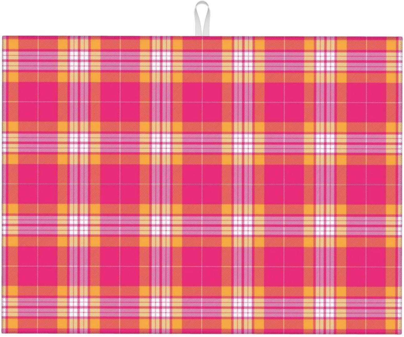 Dish Drying Mat Kitchen Counter Absorbent Pink And Orange Tartan Plaid Coffee Sink Mat Dish Drainer Pad 18 Inch X 24 Inch