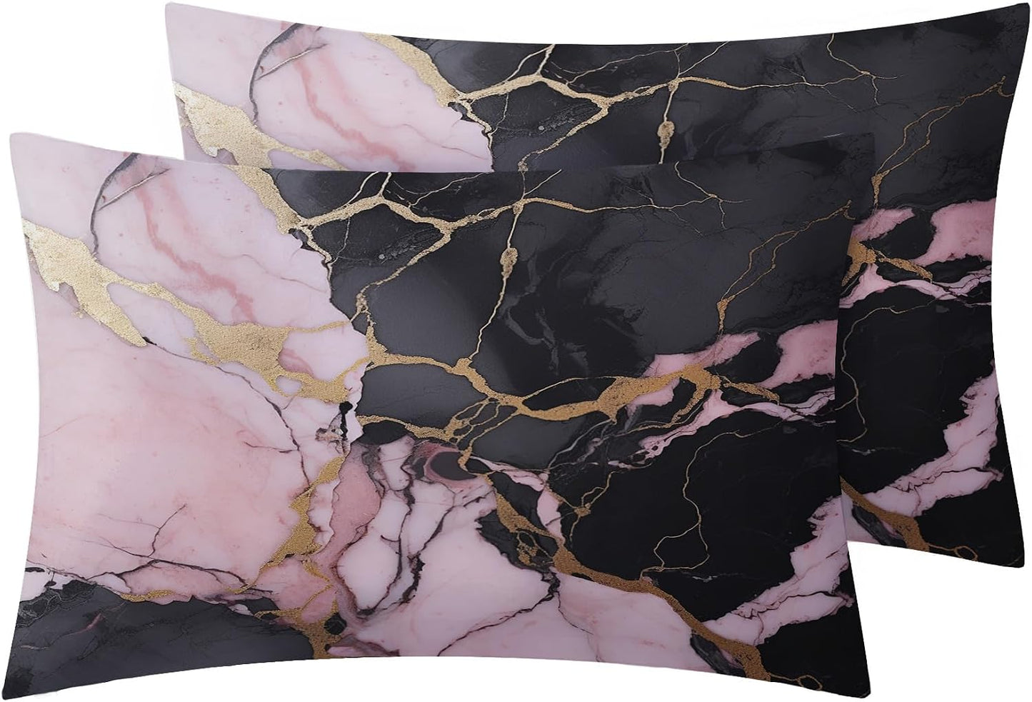 Pink Black Gold Sheets Full Size for Bedroom Decor, Marble Bed Sheets, Soft Breathable Winkle Free Microfiber & Deep Pocket Patterned Bedding Sheets & Pillowcases 4 Piece