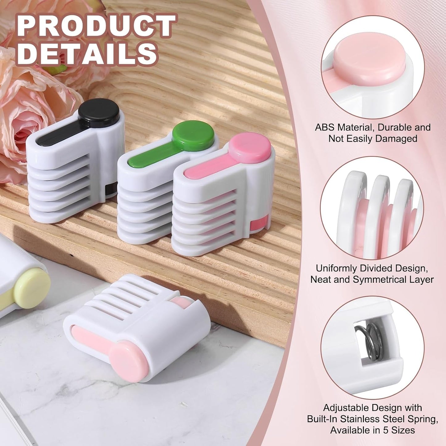 uxcell 4 Pcs Cake Leveler Slicer, DIY Cake Slicer, 5 Layers Bread Leveler, Light Pink
