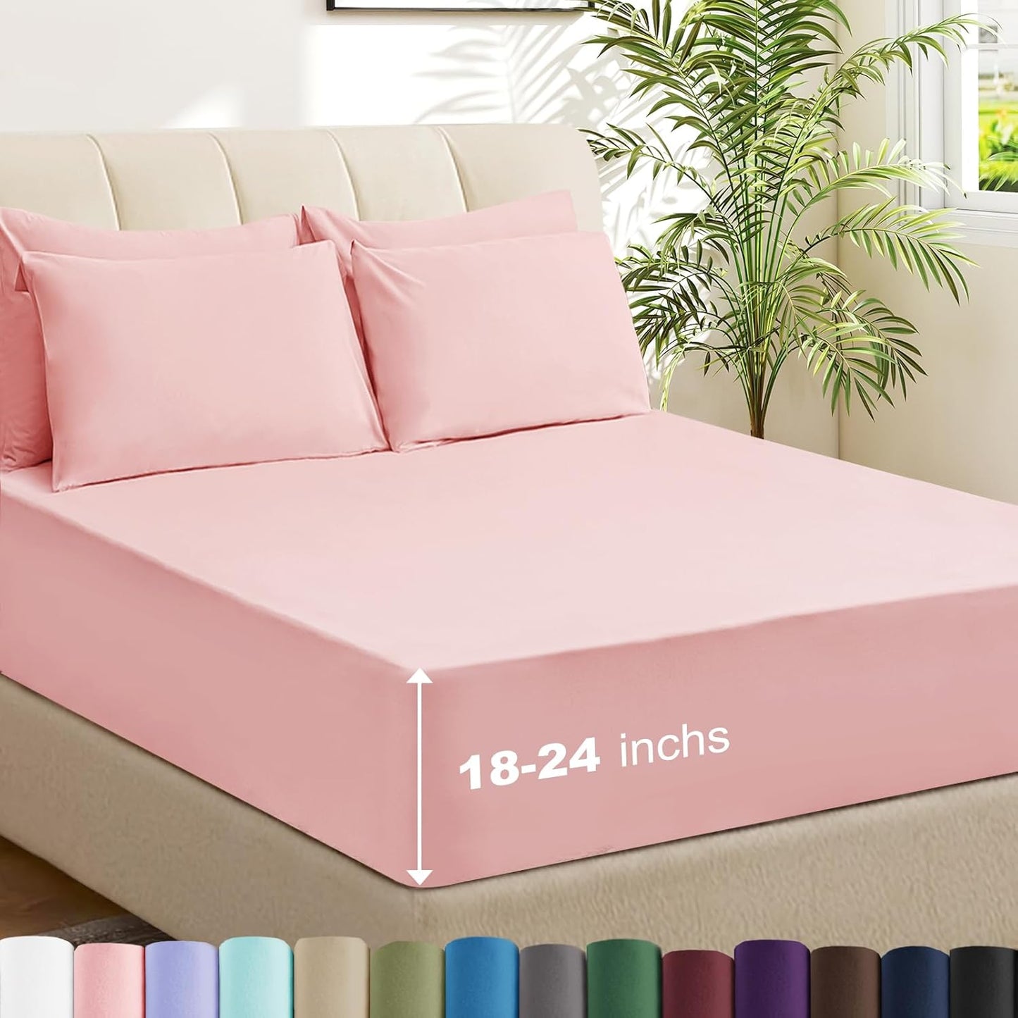 6 Piece Queen Sheet Set – Breathable & Cooling Bedding Set with 18-24 Inch Deep Pockets - 1 Flat & 1 Fitted Sheet & 4 Pillowcases（Queen Baby Pink