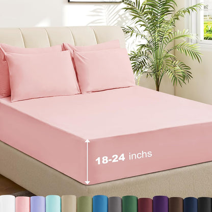 6 Piece Queen Sheet Set – Breathable & Cooling Bedding Set with 18-24 Inch Deep Pockets - 1 Flat & 1 Fitted Sheet & 4 Pillowcases（Queen Baby Pink