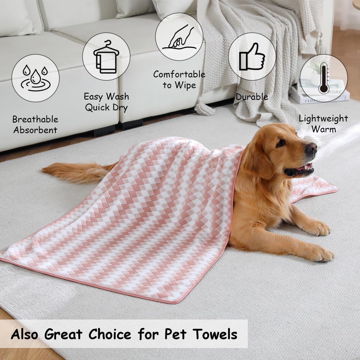 12 Pcs Pink White Diamond Towel Set-4 Bath Towels,4 Hand Towels,4 Washcloths Soft Polyester Towels with Loop Absorbent Shower Towel Quick Dry Beach Chair Towel Family Towels for Bathroom Spa Gym Pool