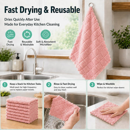 kimteny 12 Pack Dish Cloths for Washing Dishes, Super Absorbent Microfiber Kitchen Dish Rags, Fast Drying Coral Velvet Dish Cloths for Kitchen Counter and Dishes (Pink-Grey)