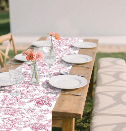6 PCS Pink Floral Table Runner 14 x 108 Plastic Flower Table Runner for Party Birthday Baby Shower Bridal Shower Wedding Disposable Table Runners
