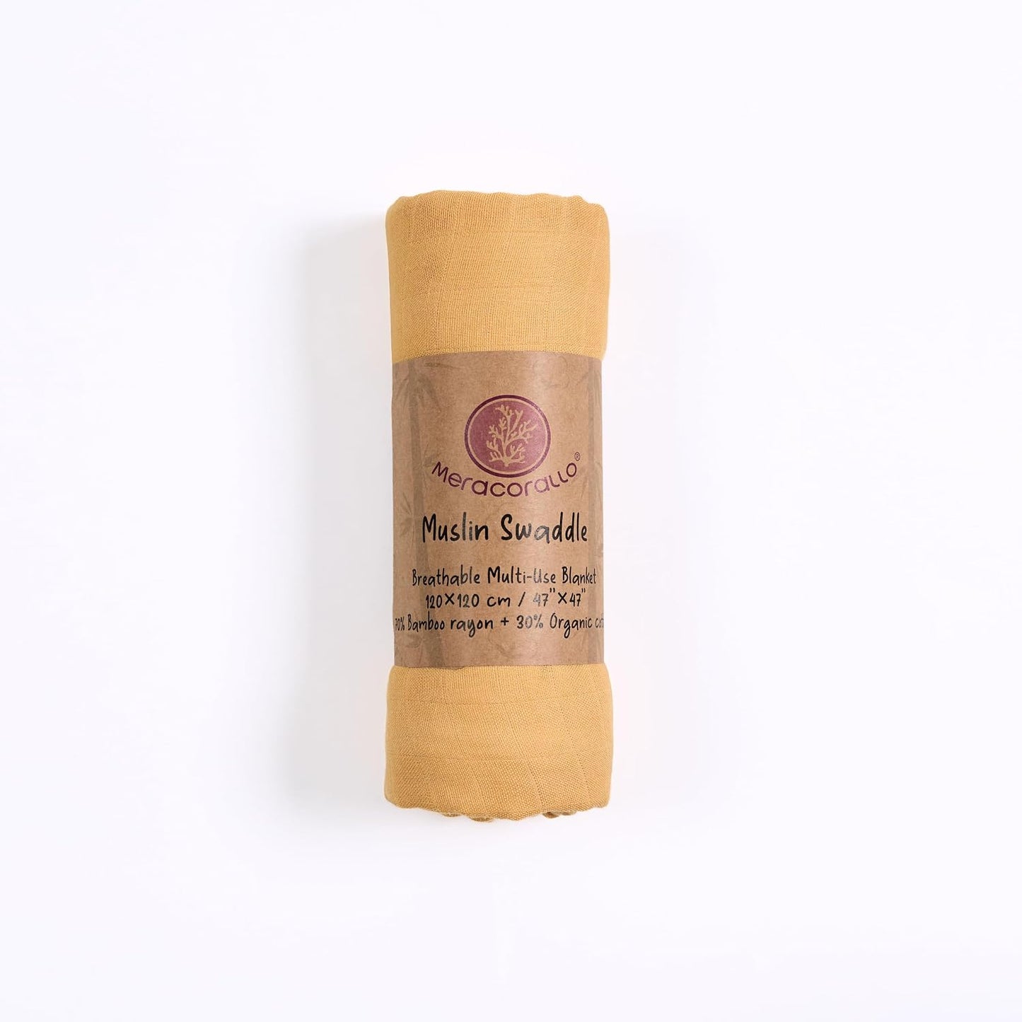 Meracorallo Muslin Swaddle Blanket Silky Soft Receiving Blanket Swaddle Wrap for Baby Boys and Girls, 47 x 47 inches, Yellow