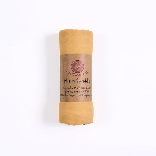Meracorallo Muslin Swaddle Blanket Silky Soft Receiving Blanket Swaddle Wrap for Baby Boys and Girls, 47 x 47 inches, Yellow