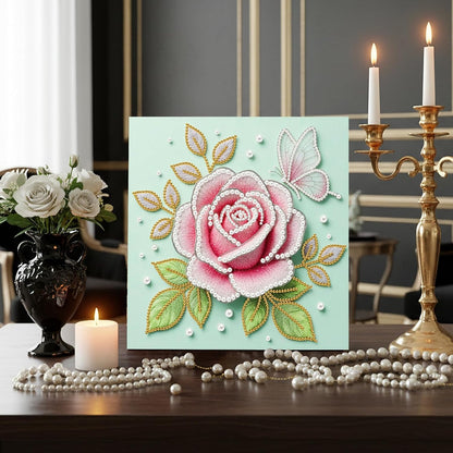FRANDEK Pink Roses DIY Pearl Painting Kit, Framed 3D Textured Handmade 10x10in, Sparkling Gem Art Decor for Living Room, Study, Relaxing Creative Project, Gift for Friends & Beginners
