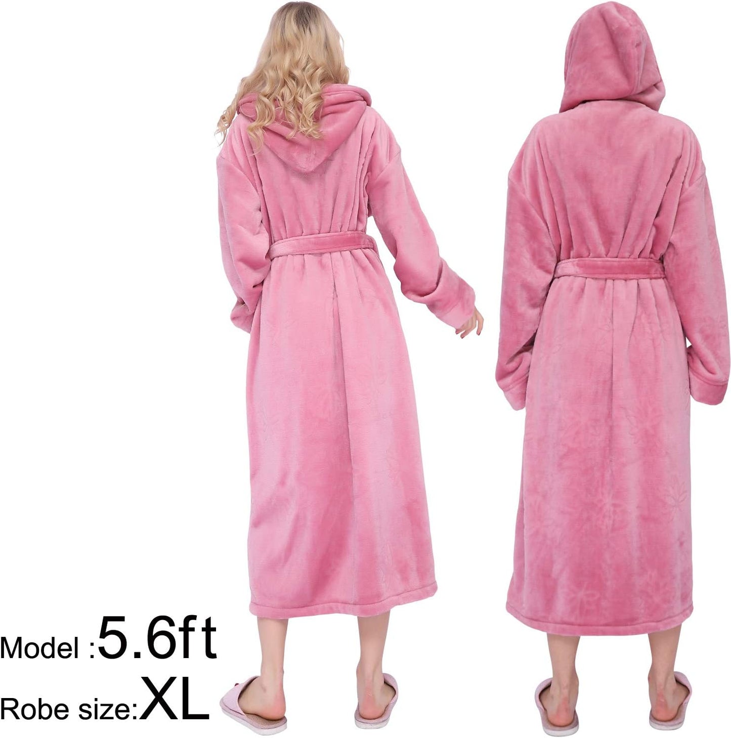 KEMUSI Hooded Herringbone Women's Soft Spa Long Kimono Bathrobe,Comfy Full Length Warm Nightdress