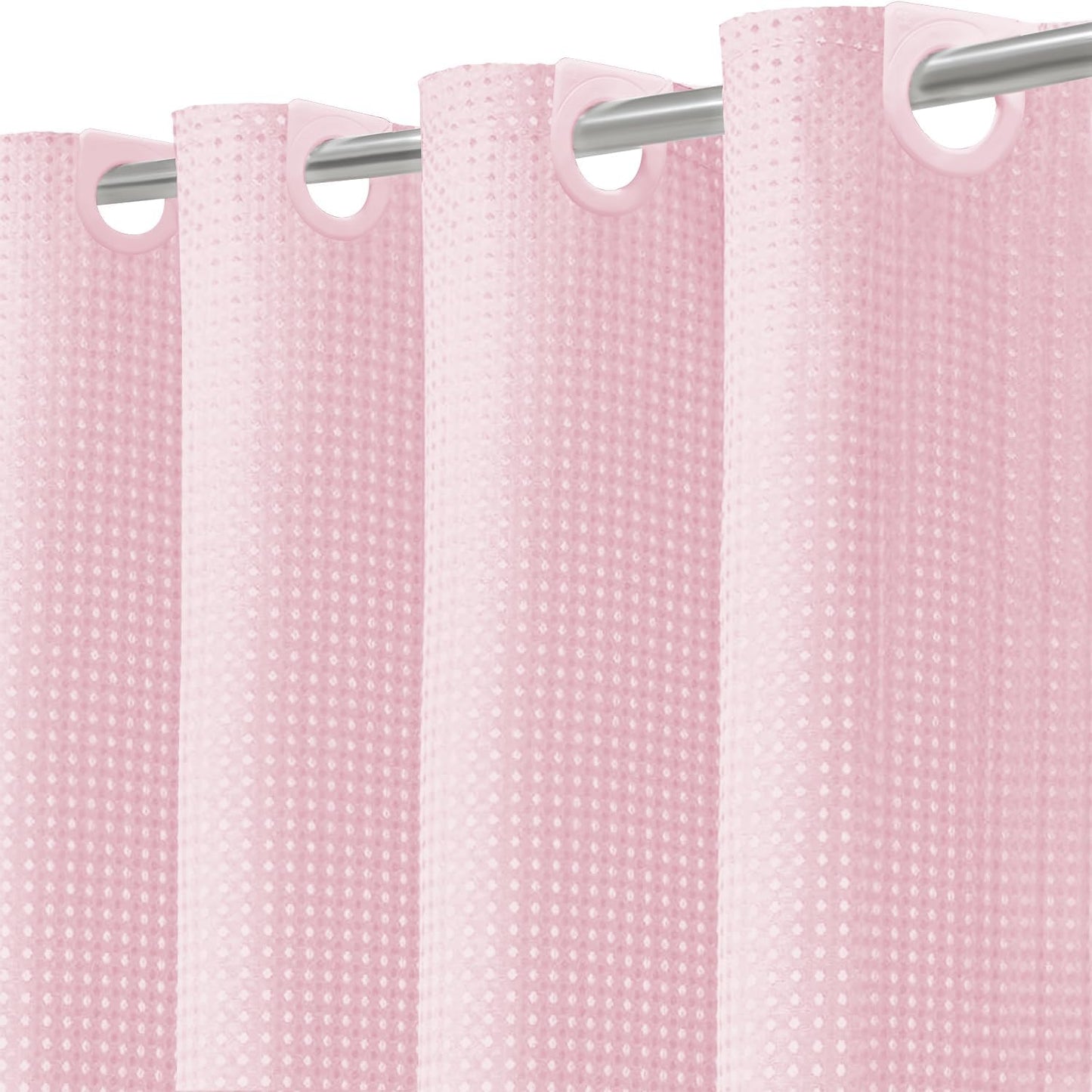Inhousolu No Hook Shower Curtain with Removable Snap-in Liner, Waffle Weave 230 GSM Polyester, Weighted Hem, Water Repellent Washable, 72 x 72 Inch, Pink