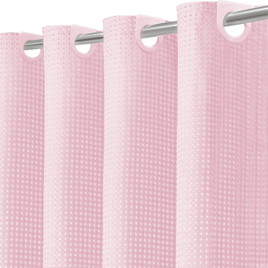 Inhousolu No Hook Shower Curtain with Removable Snap-in Liner, Waffle Weave 230 GSM Polyester, Weighted Hem, Water Repellent Washable, 72 x 72 Inch, Pink
