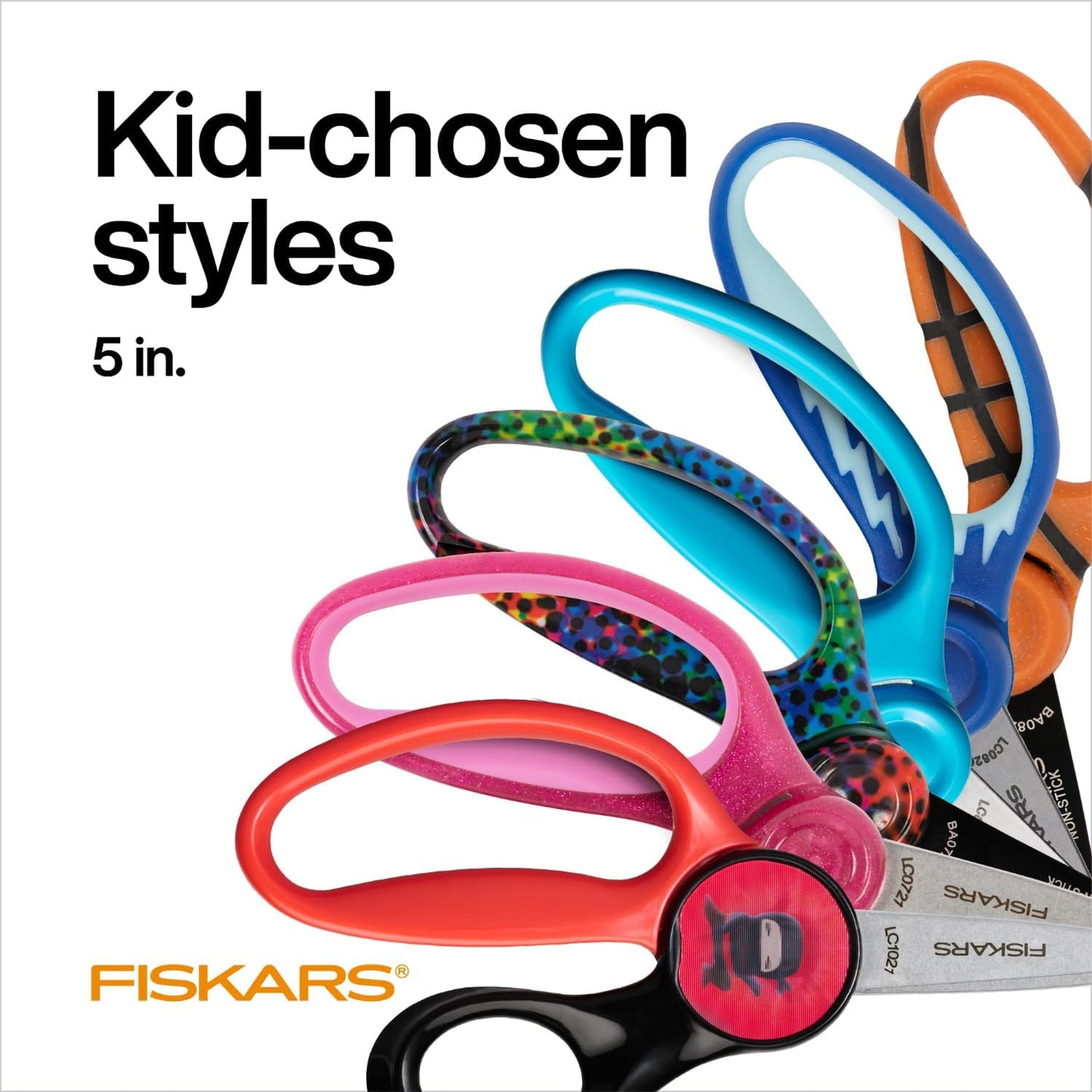 Fiskars 5" SoftGrip Blunt-Tip Scissors for Kids Ages 4-7 (3-Pack), Scissors for School or Crafting, Back to School Supplies, Blue, Purple, and Pink Designs