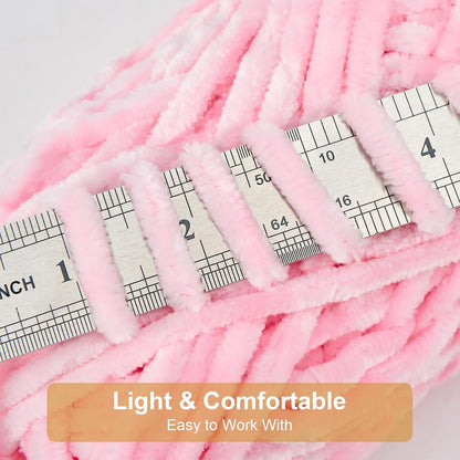 Soft Velvet Chenille Yarn for Crocheting & Knitting - Bulky Yarn for DIY Weaving Crafts 3 Skeins Pink (3.5oz 66yds/Skein)