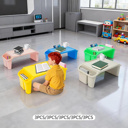 Kids Lap Desk, Stackable Portable Lap Tray with Storage Slots - Multicolor Kids Plastic Table (Blue+White+Pink+Green+Yellow, 15PCS)