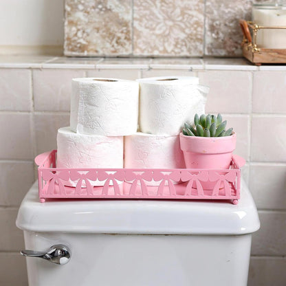 Pink Bow Toilet Paper Basket, Cute Metal Toilet Tank Organizer with Handle, Coquette Preppy Bathroom Storage Holder for Toilet Paper, Bathroom Decor for Restroom