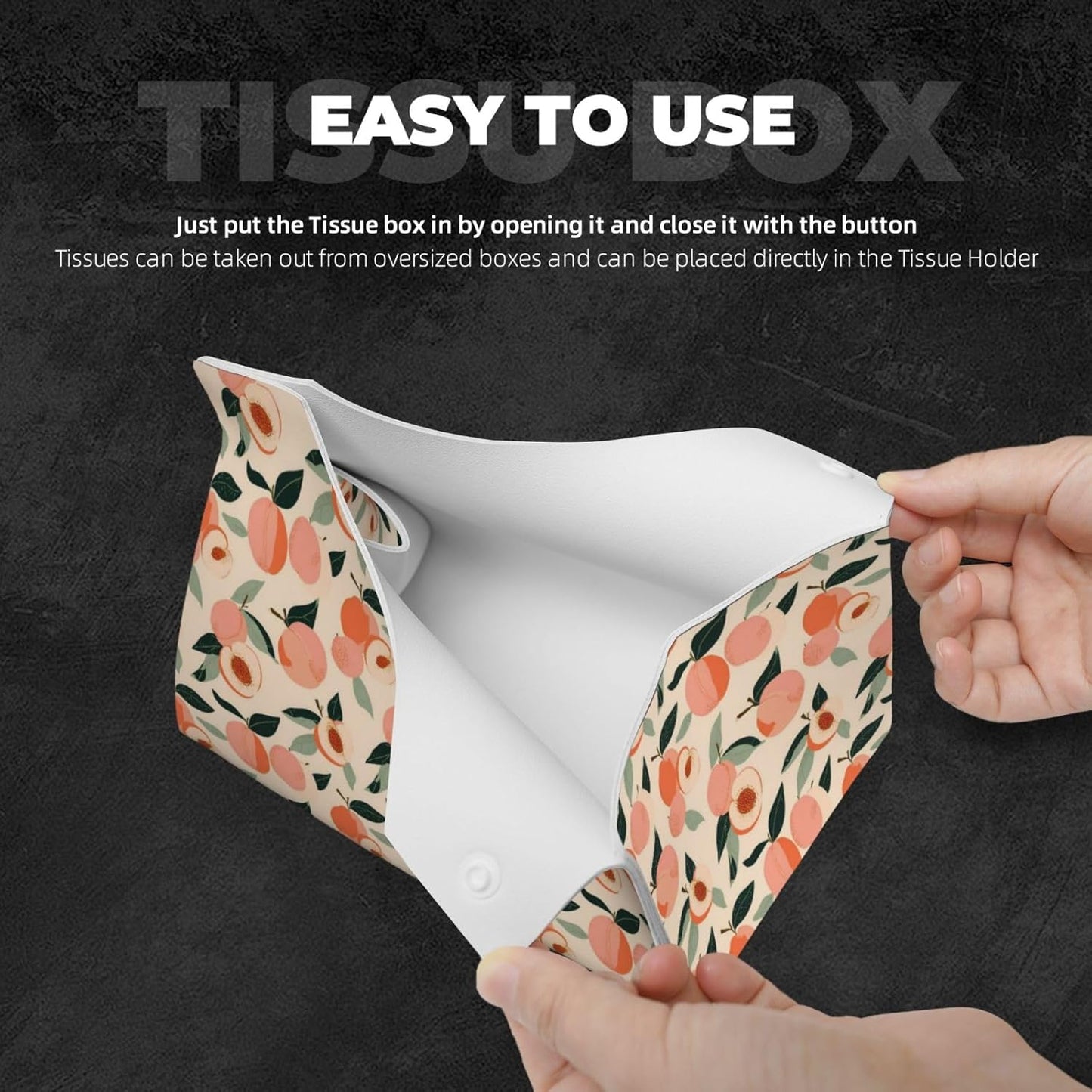 Peaches (3) Print Tissue Box Cover,Rectangular Pu Leather Tissue Holder for Bathroom Living Room Office