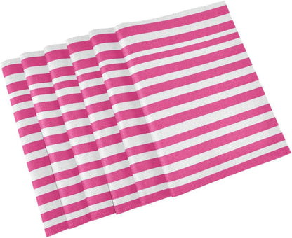 ALAZA Pink White Striped Set of 6 Placemats Rectangle Table Mat for Dining Table Restaurant Kitchen Home Decor, 12" x 18"