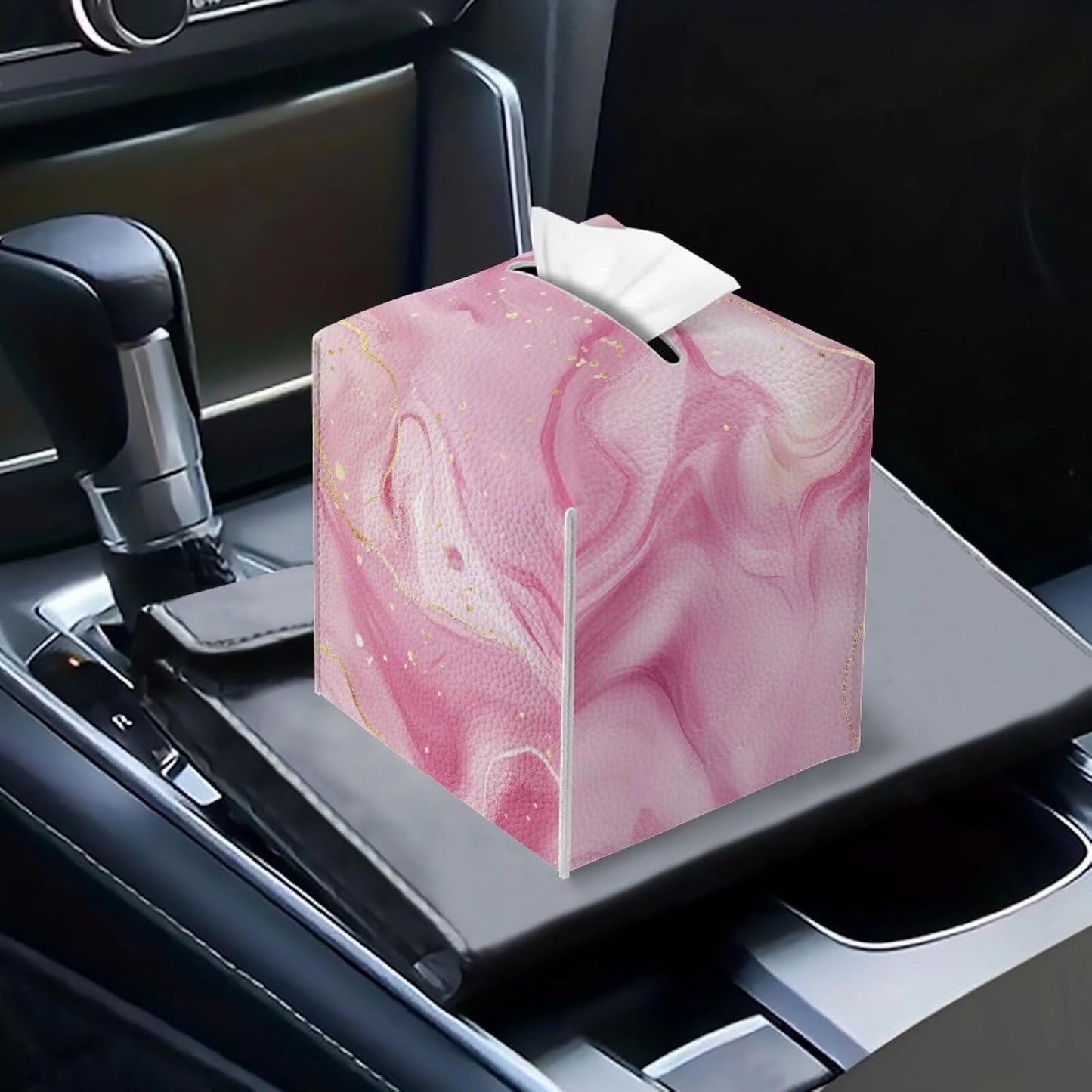 Pink Marble Leather Tissue Box Cover Marble Home Decor Tissue Box Holder Tissues Cube Boxes Novelty Office Desk Accessories Replacement Convenient for Outdoor