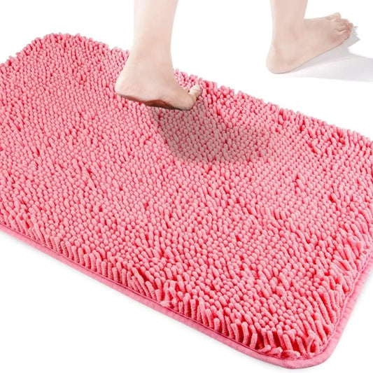 Yeaban Pink Bathroom Rugs 17"x24",Chenille Bath Mats,Absorbent and Washable Bath Rug Non-Slip, Extra Soft Rugs for Bathroom Floor,Tub,Shower and Sink