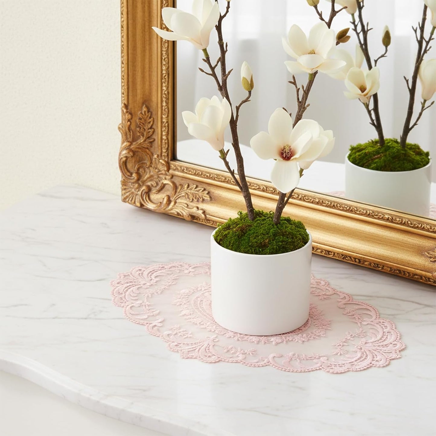 2Pcs Pink Retro Lace Placemats, 12'' x 16'' French Lace Doilies for Tables Oval Embroidered Table Place Mats Farmhouse Coasters Cup Mat for Wedding Home Table Decor (Pink)