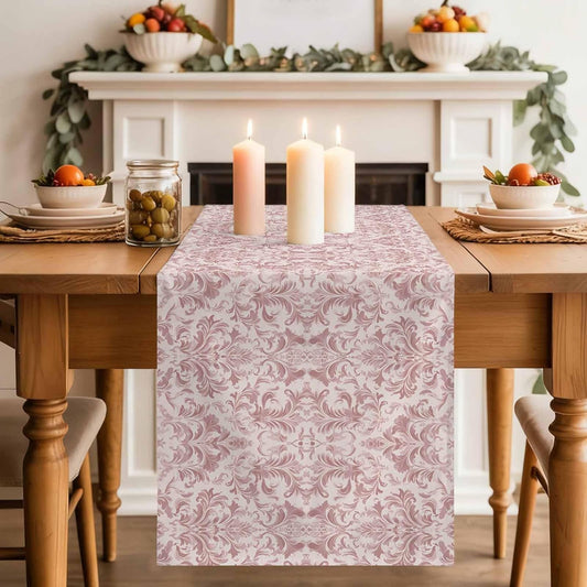 Pink Baroque Table Runner 70 Inches Long, Kitchen Dining Table Decoration, Farmhouse Scroll Floral Damask Patterned Coffee Tablerunner Dress Scarves Farmhouse Décor for Party, Holiday, 13 x 70