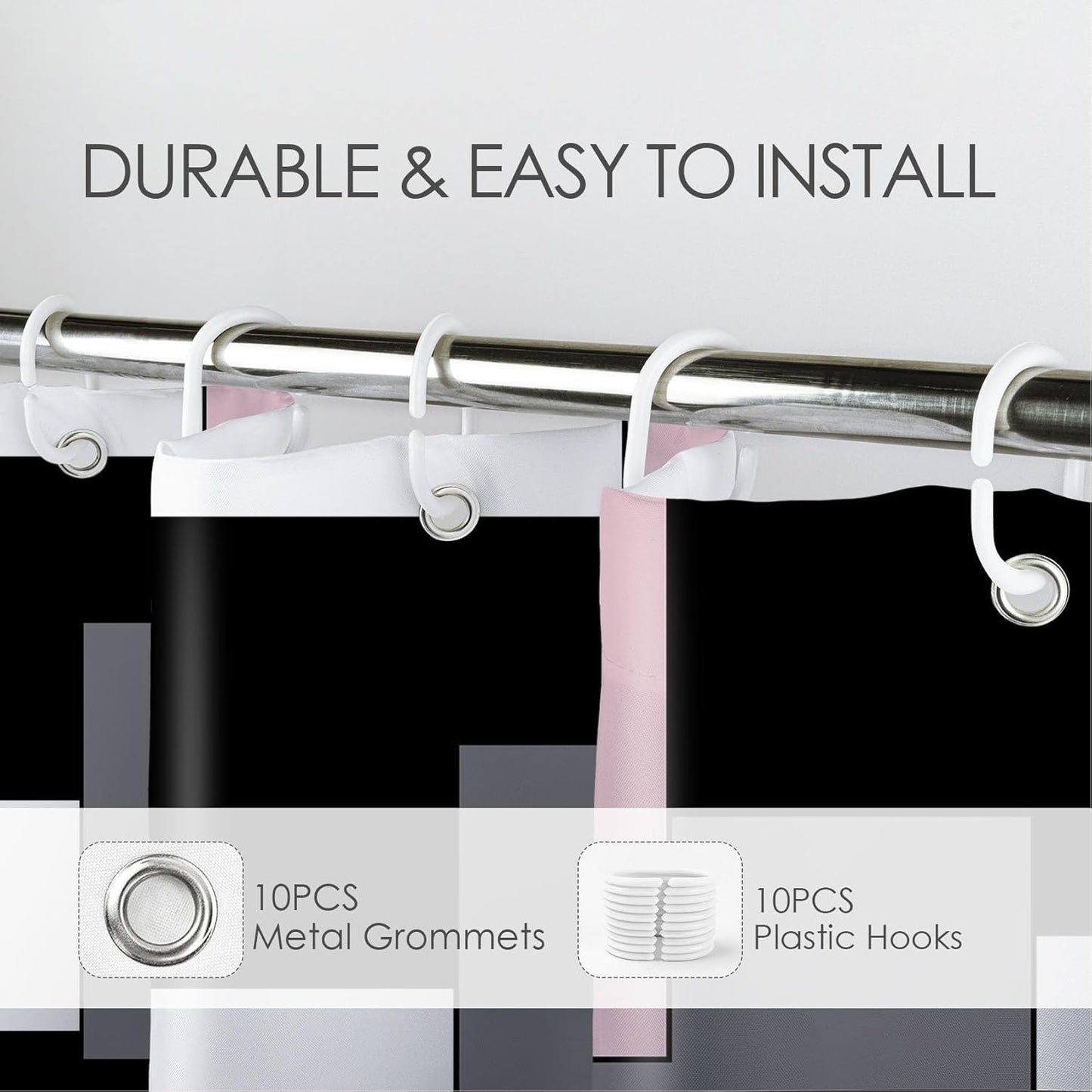 HVEST Modern Pink Shower Curtain with Hooks, Grey Black and White Abstract Geometric Shower Curtain for Bathroom, Mid Century Minimalist Bathroom Decor Curtains, 60W X72L inches