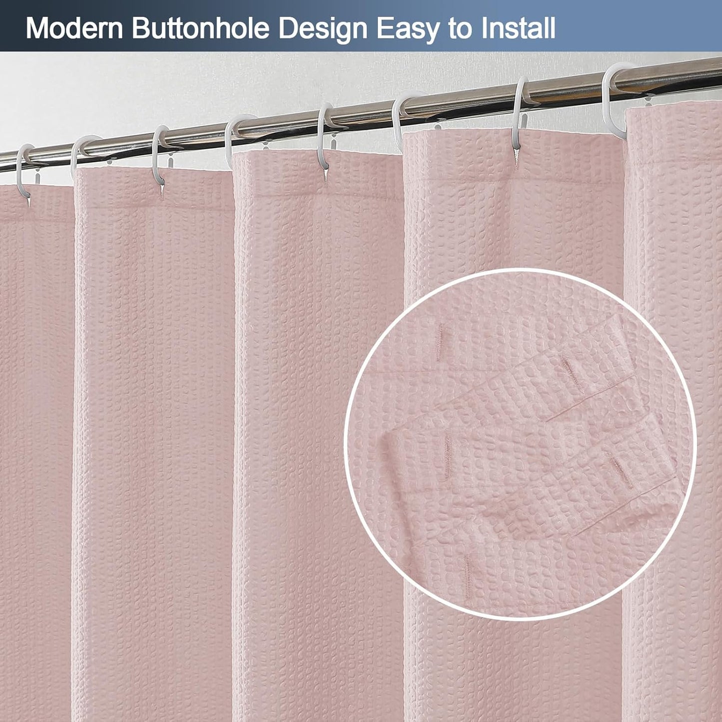 OWENIE Pink Shower Curtain for Bathroom 72x72 Inch, 3D Embossed Textured Waffle Fabric Shower Curtains, Soft Hotel Farmhouse Style, Water Repellent, Machine Washable, Pink, 72" W x 72" L