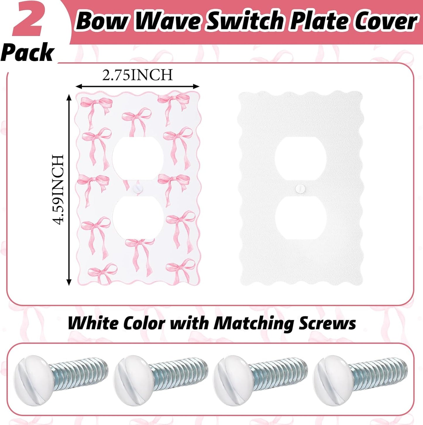 Relaxweex 4 Pcs Pink Bow Light Switch Cute Cover Outlet Covers Pink and White Switch Wall Plate Metal Toggle Electric Outlet Cover for Room Bedroom Home Decor (Round Hole)