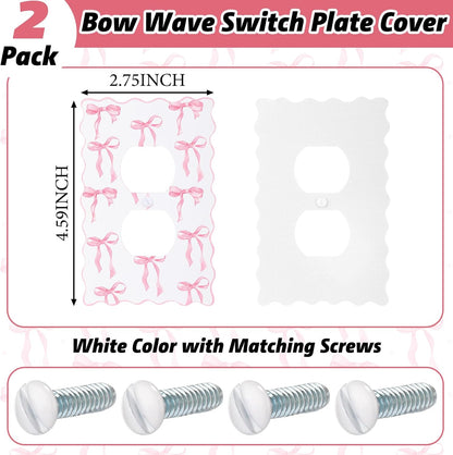 Relaxweex 4 Pcs Pink Bow Light Switch Cute Cover Outlet Covers Pink and White Switch Wall Plate Metal Toggle Electric Outlet Cover for Room Bedroom Home Decor (Round Hole)