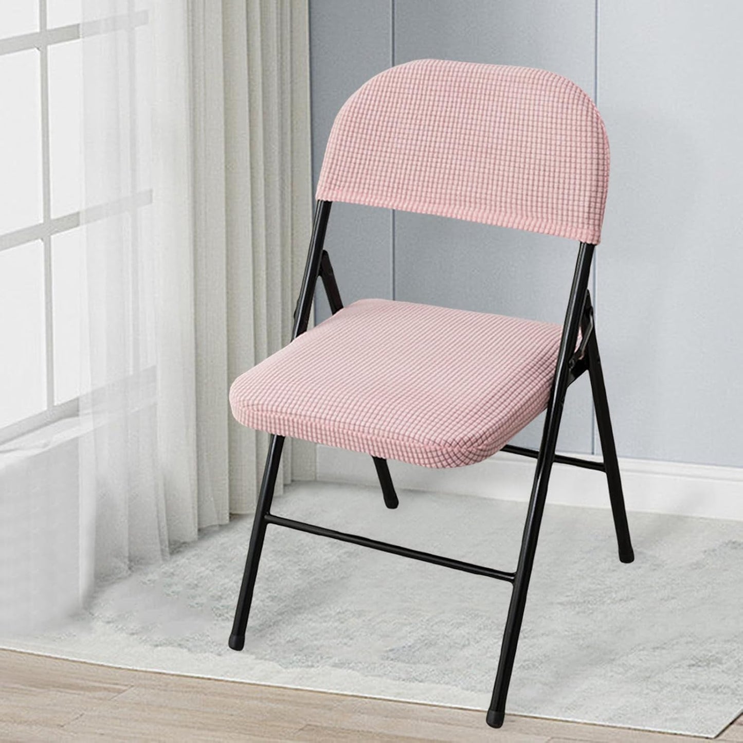 Dust-Proof Folding Chair Covers 2 Piece Set Backrest & Seat Cushion Cover for Office Meeting，Household，Computer，Party (Pink, One Size)