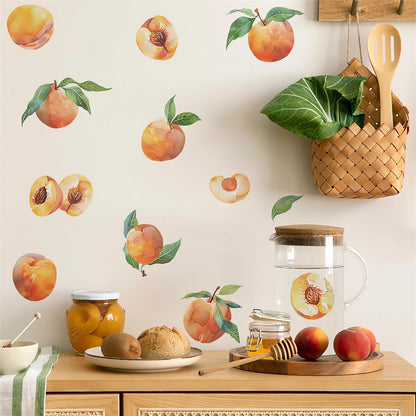 11 Pcs Peaches Wall Stickers, sacinora DIY Peach Fruit Art Wall Decals Removable Vinyl Peel and Stick for Kitchen Dining Room Restaurant Bar Furniture Refrigerator Home Decorations