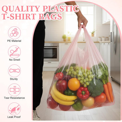 Qilery 120 Pcs Extra Large Pink T- Shirt Bags Bulk 36" x 8" x 24" Jumbo Size Plastic Shopping Grocery Retail Trash Bags with Handle for Business, Retails, Restaurant, Grocery, Take Out, Supermarket