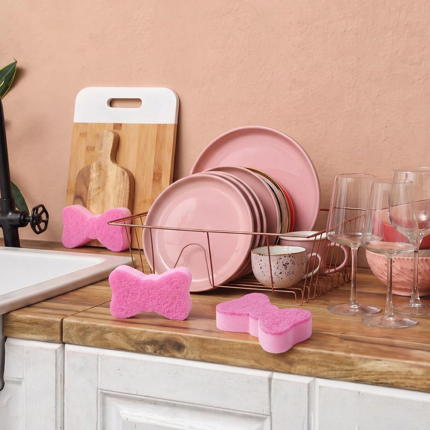Tioncy 12 Pack Pink Bow Sponges Bulk Preppy Dual Sided Scrubber Cute Pink Bow Sponges Reuseble Non Scratch Dishwashing Kitchen Cleaning Accessories for Cookware Pot Boiler Pan Household