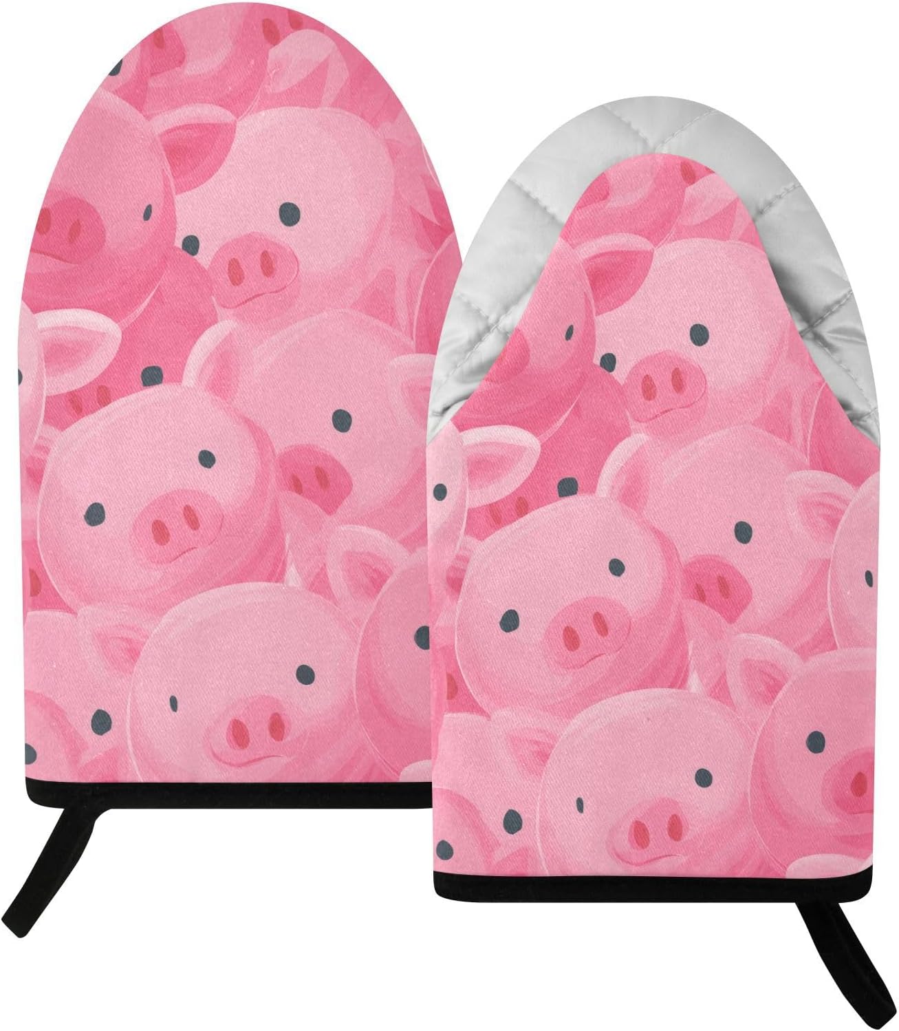 Oven Mitt 2 Pack Set Pigs Pink Pattern Kitchen Mitts Gloves for for Cooking Baking Grilling