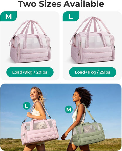 BAGSMART Cat Carrier: Soft-Sided Pet Carrier for Small Medium Cats Dogs Puppy Quilted Collapsible Puffy Travel Bag Up to 25 Lbs Pink