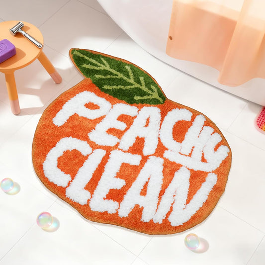 Peach Clean Bathroom Rugs, Cute Bath Mat Decor Door Mat, Soft & Absorbent Plush Coral Fabric Non-Slip Bathtub Rug Washable 24.8" x 21.6"