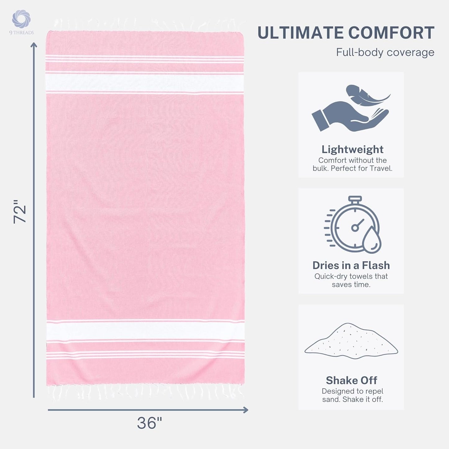 Cotton Turkish Beach Towel with Towels Oversized 36"x72" Pool Absorbent Extra Large Quick Dry Sand Travel Towel (Pink, 4 Pack)